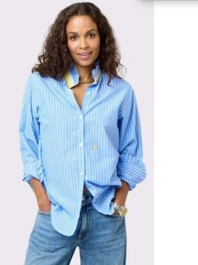 Kerri Rosenthal Mia Stripe Ruffle Shirt Top Button-down Long Sleeve XS